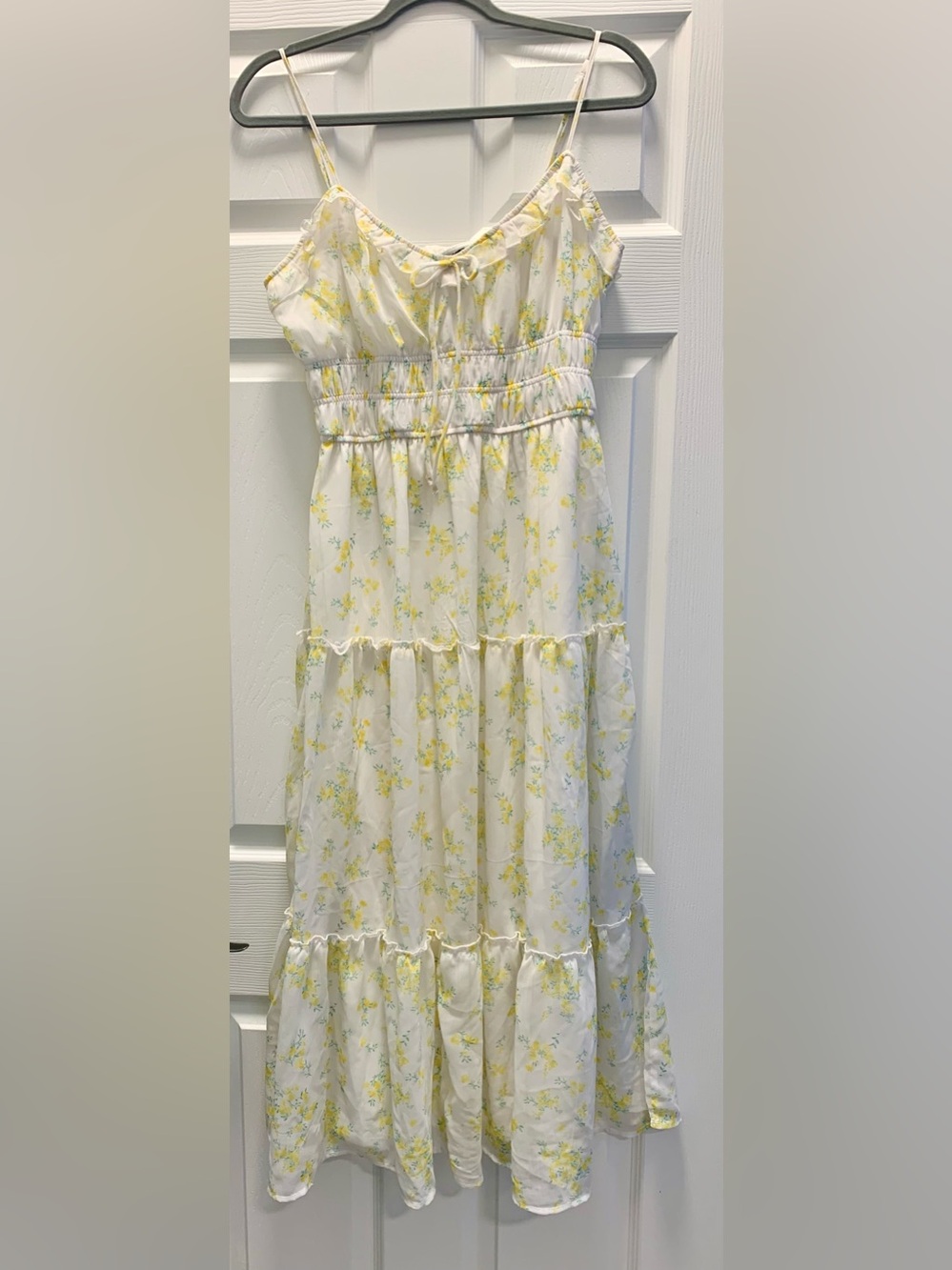 Trixxi White and Yellow Floral Tiered Maxi Dress